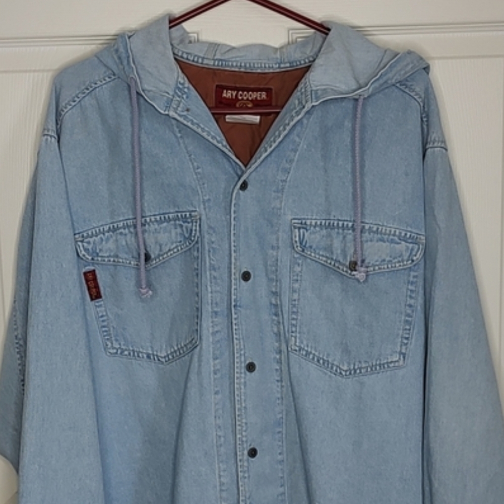 Ary Cooper vintage 90's denim hoodie shirt jacket size L loose fit